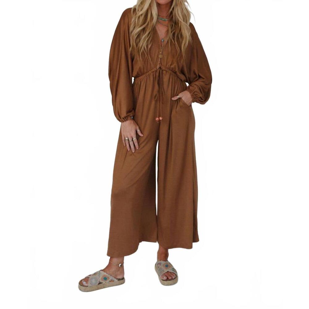 Three Bird Nest Brown Wide-Leg Jumpsuit